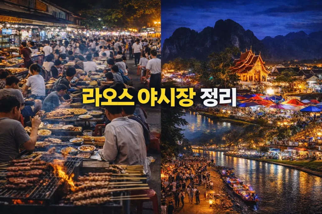 라오스 야시장 정리 비엔티안 루앙프라방 방비엥 밤 풍경