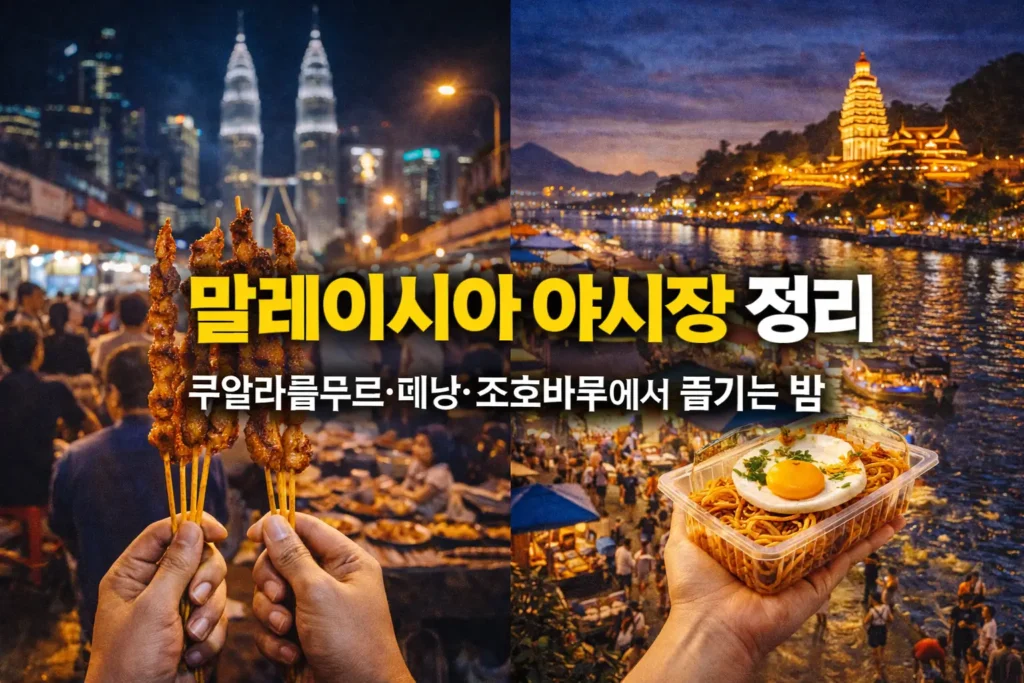 말레이시아 야시장 쿠알라룸푸르 페낭 조호바루 로컬 음식 밤 풍경