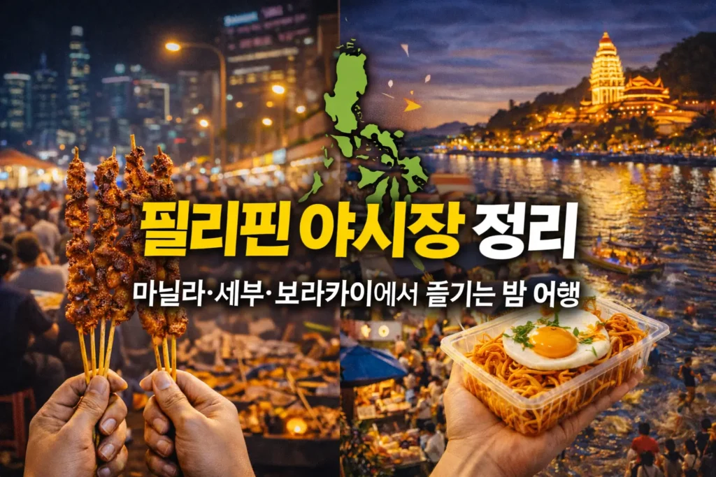 필리핀 야시장 마닐라 세부 보라카이 로컬 음식 밤 풍경