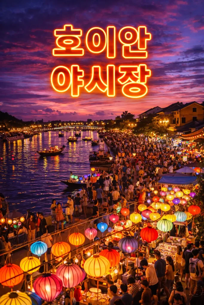 호이안 야시장의 랜턴 야경과 강변 야시장 풍경이 보이며 ‘호이안 야시장’ 텍스트가 들어간 썸네일 이미지